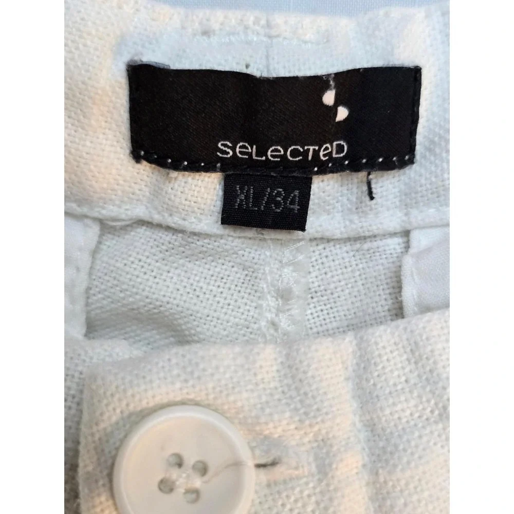 Selected Kato Pants Mens XL 34 White Linen Blend Drawstring Coastal Old Money